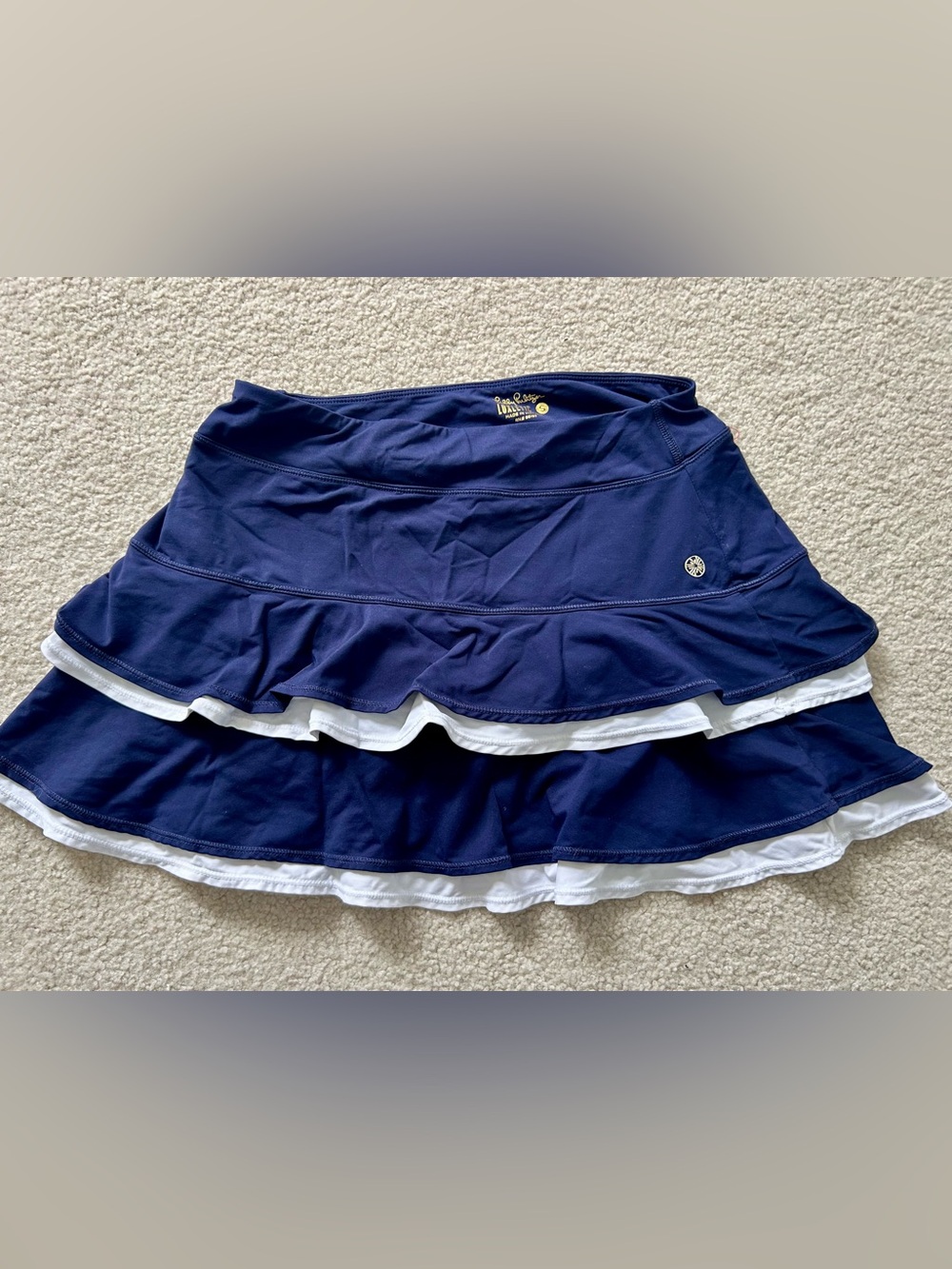 Lilly Pulitzer Navy Layered Ruffled Skirt with White Trim